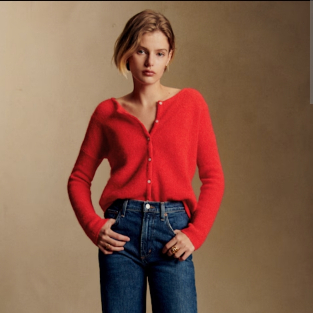 Sezane Red Button-Front V-Neck Cardigan